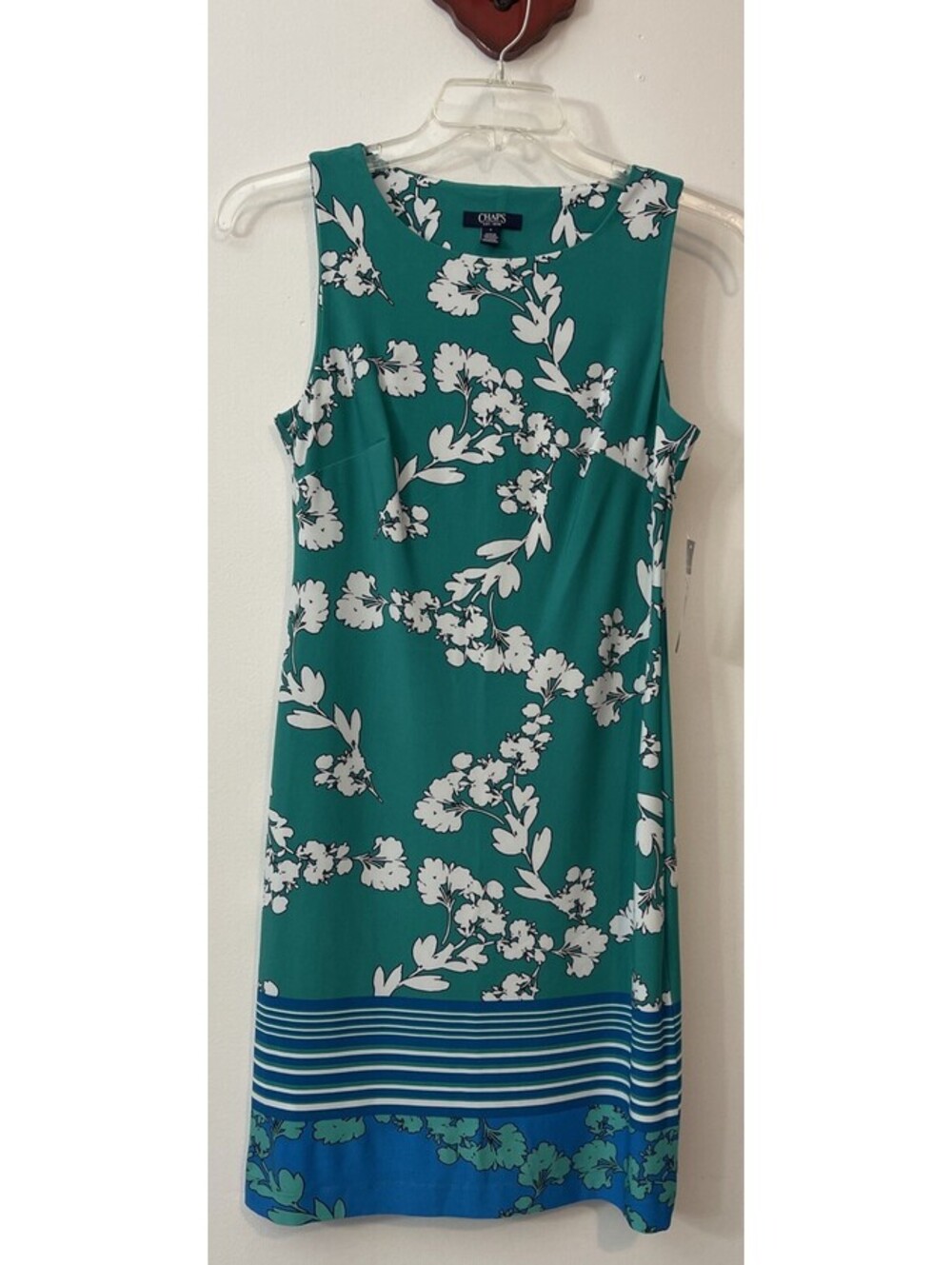 Chaps Womens Sz 4 Green Floral Pullover Knee-Length Sleeveless Dress NWT! A4936